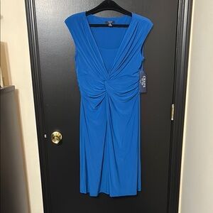 Chaps Blue Sheath Midi Dress with Cap Sleeves